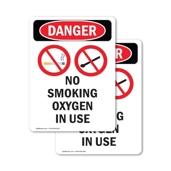 Signmission No Smoking Oxygen In Use Danger Sign, Vinyl Decal, 7in W x 10in L, 2PK OS-2PACK-DS-D-710-V-1488 - main